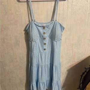 No Boundaries Light Blue Floral Kids Casual Dress, Sz Junior 19, Smocked Back